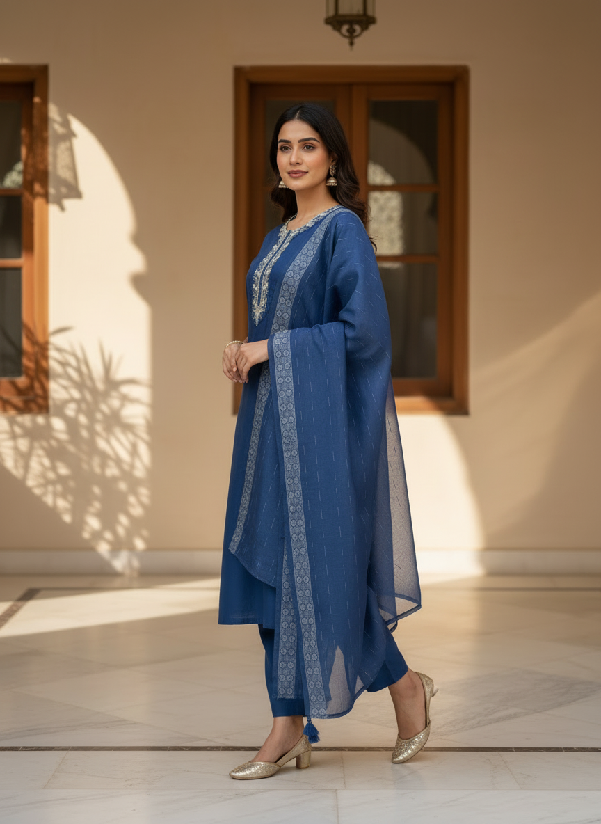 Rayon Slub Jacquard Border Suit D3P-13