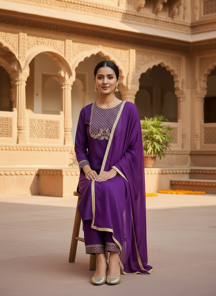 Rayon Slub Lace Dupatta Suit D3P-31