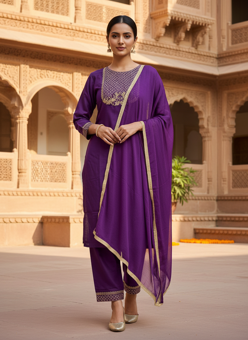 Rayon Slub Lace Dupatta Suit D3P-31