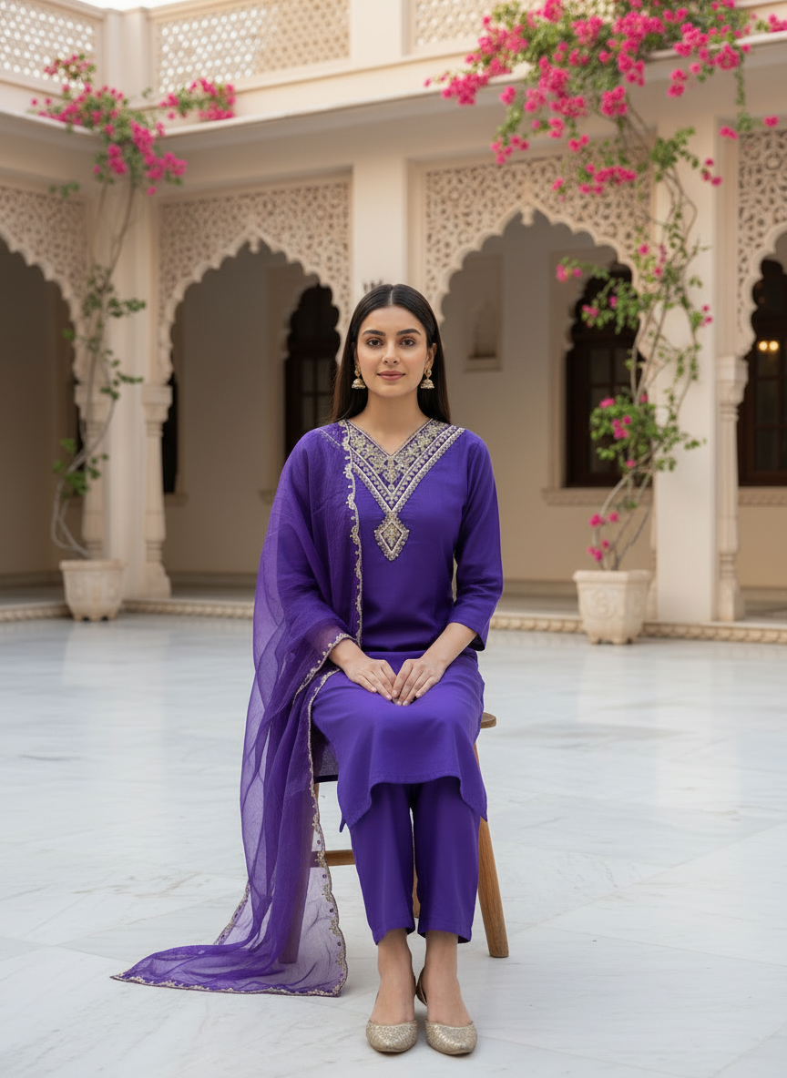 Rayon Slub Fancy Lace Dupatta Suit D3P-32