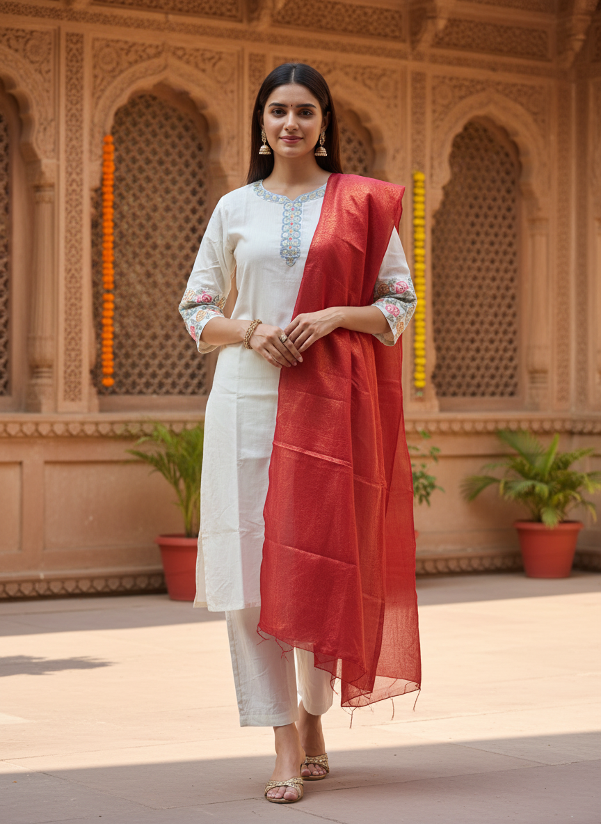 Rayon Slub Jacquard Dupatta Suit D3P-12