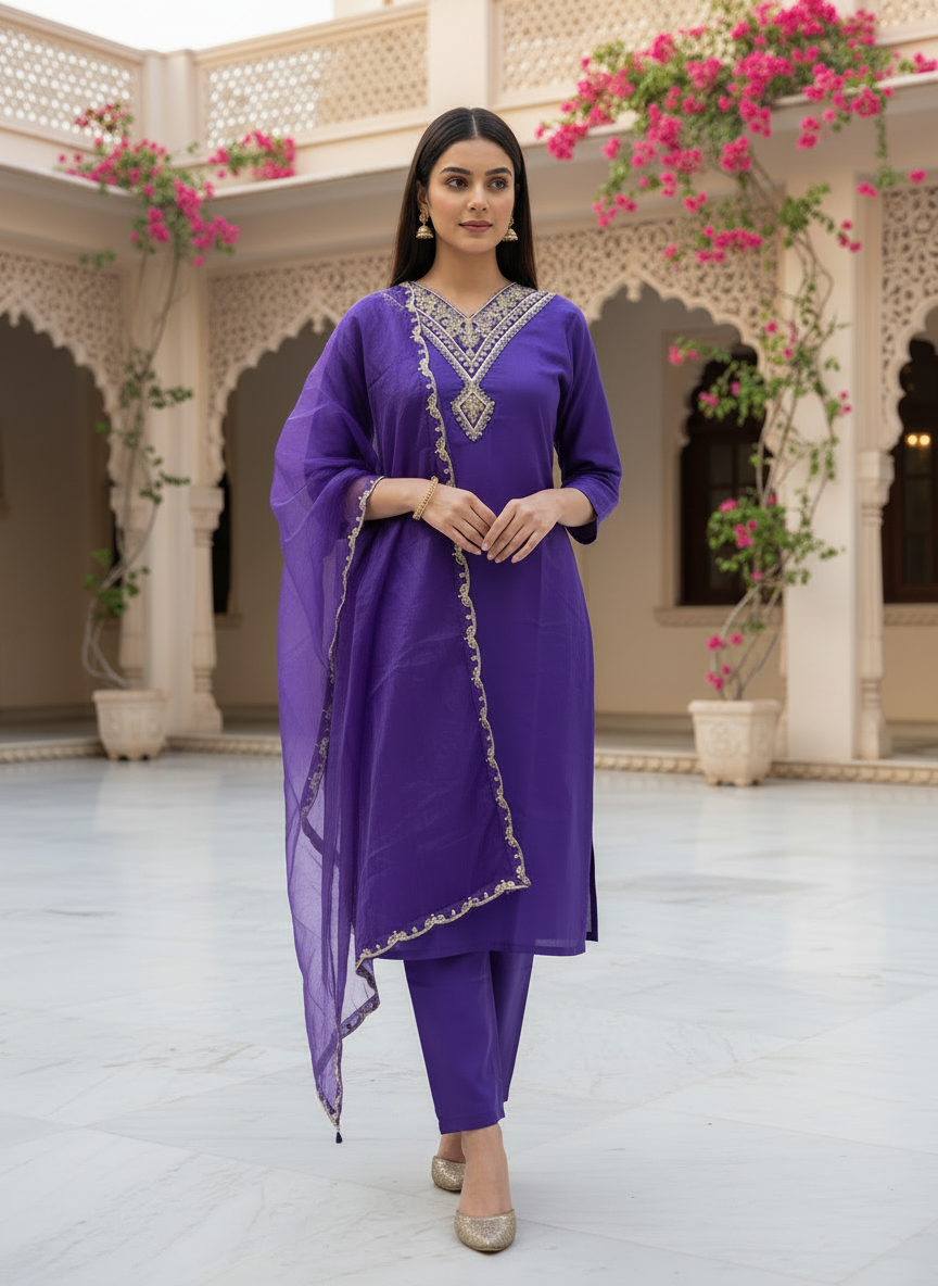 Rayon Slub Fancy Lace Dupatta Suit D3P-32