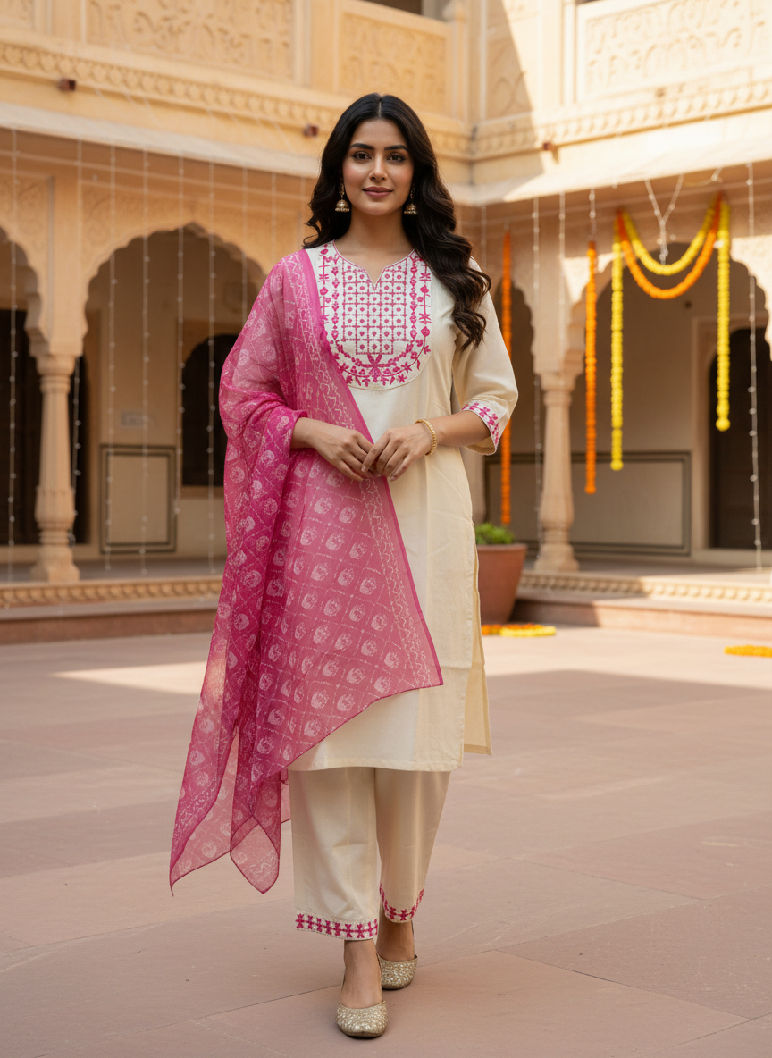 Rayon Slub Sequence Embroidery Suit D3P-3