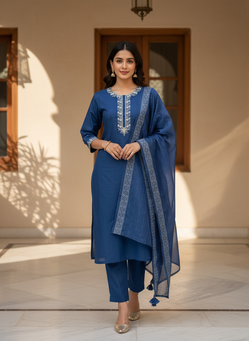 Rayon Slub Jacquard Border Suit D3P-13