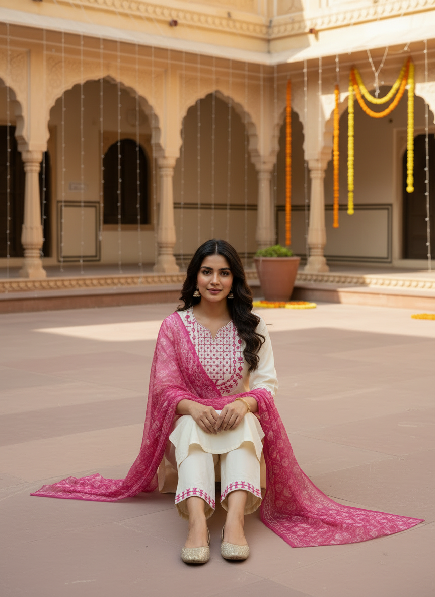 Rayon Slub Sequence Embroidery Suit D3P-3
