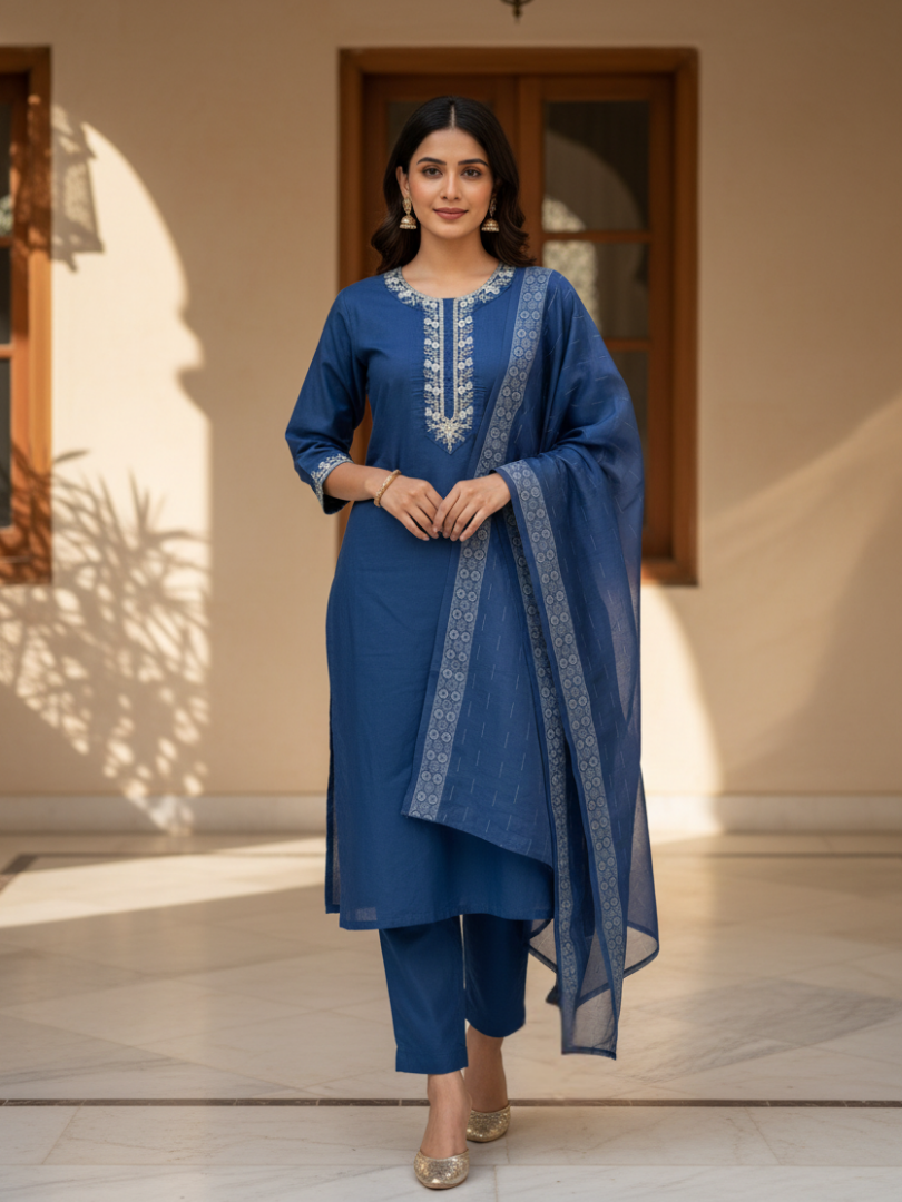 Rayon Slub Jacquard Border Suit D3P-13
