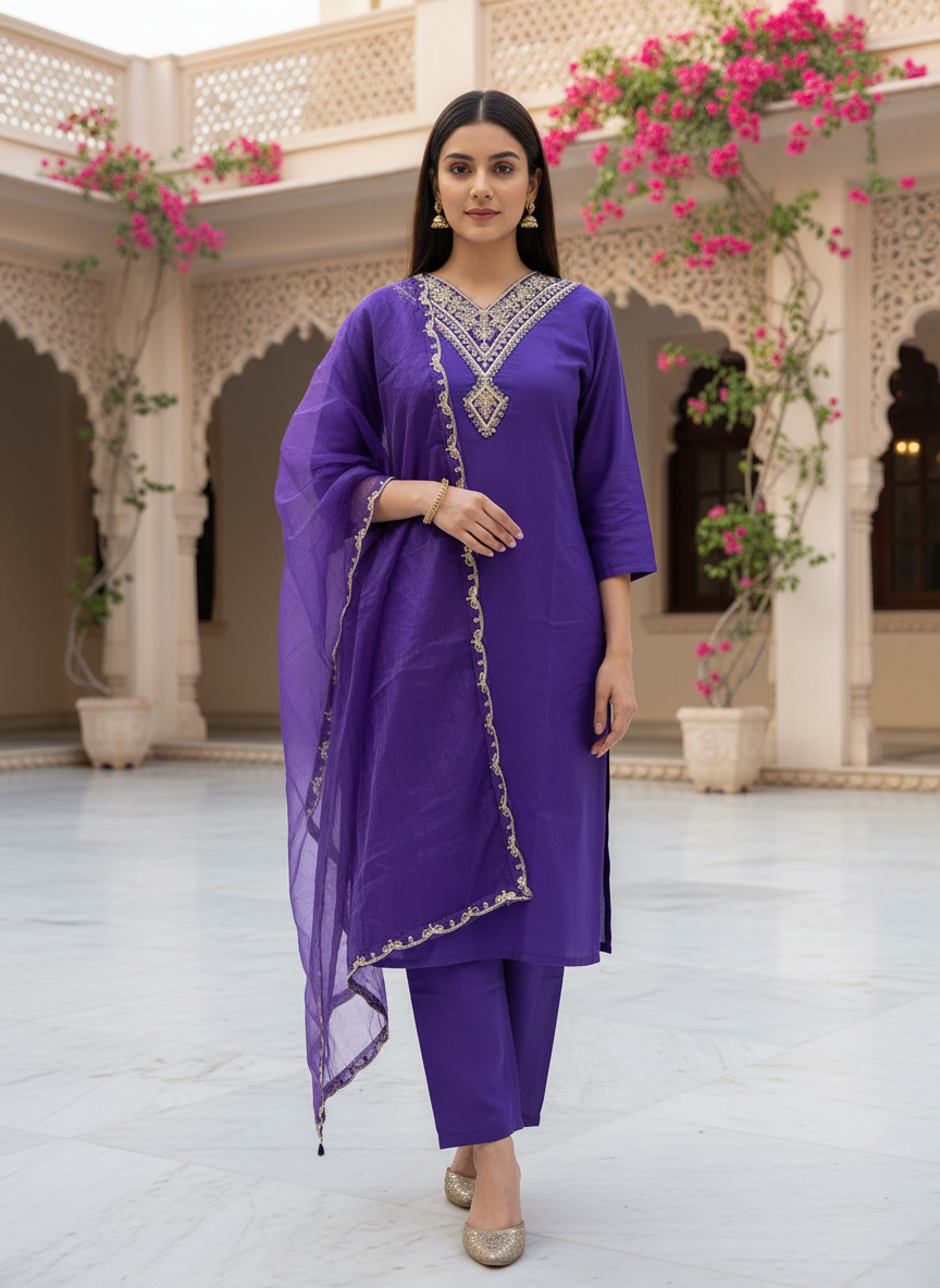 Rayon Slub Fancy Lace Dupatta Suit D3P-32