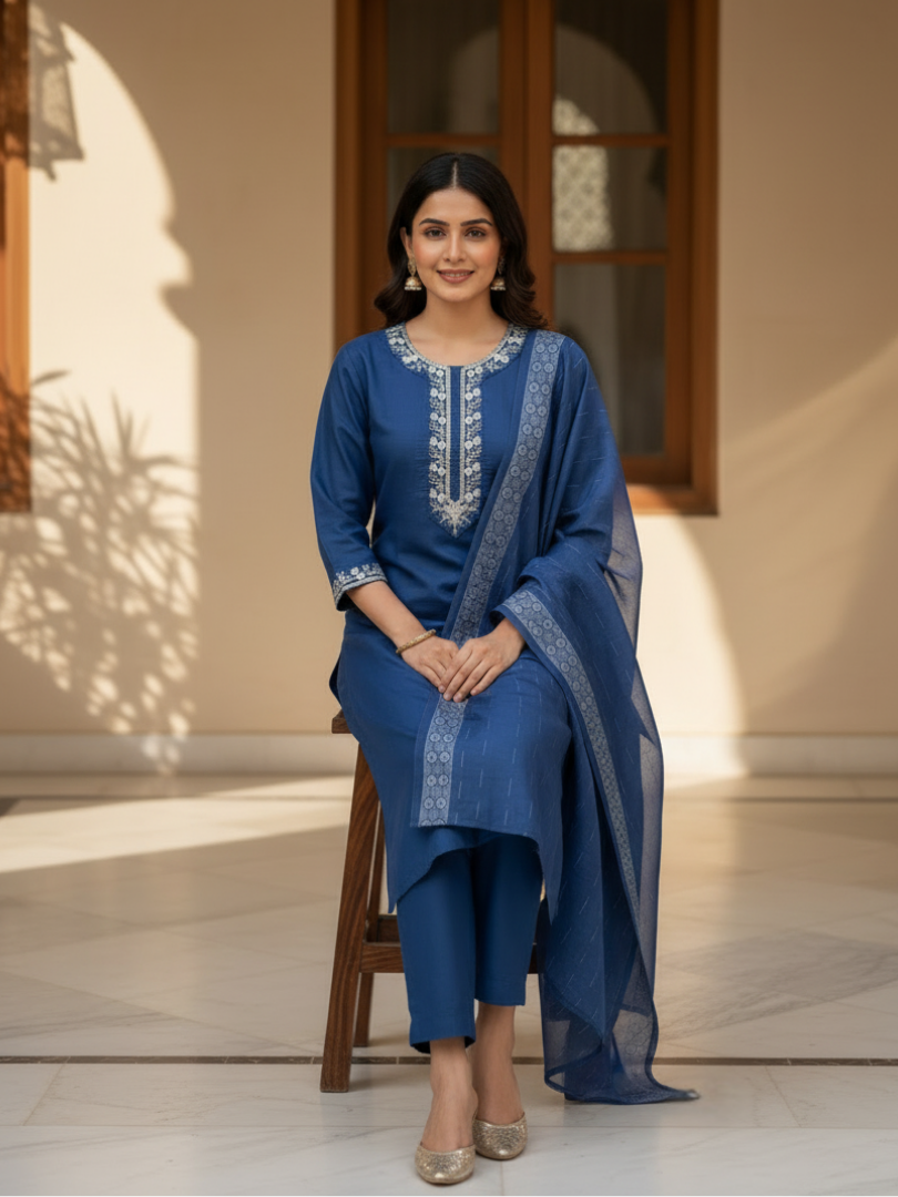 Rayon Slub Jacquard Border Suit D3P-13