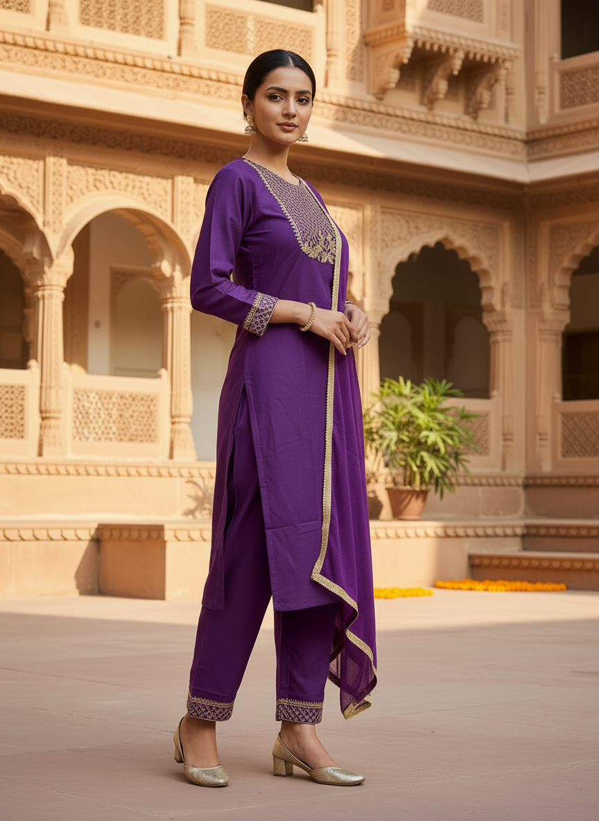 Rayon Slub Lace Dupatta Suit D3P-31