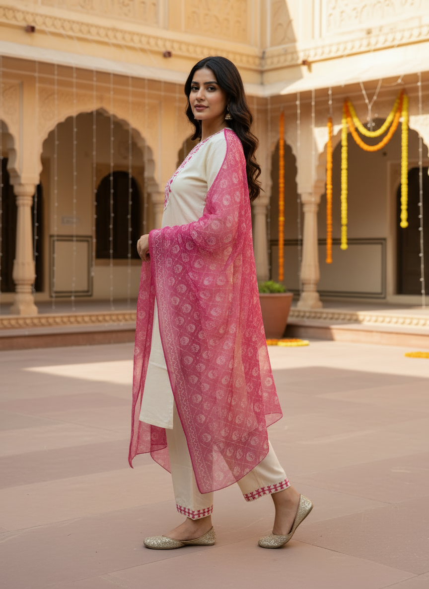Rayon Slub Sequence Embroidery Suit D3P-3